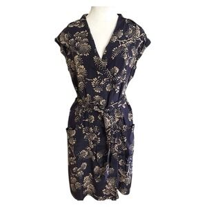 Maeve Anthro Boho Silk Wrap Dress Floral Print Sleeveless Collared Casual Size 6